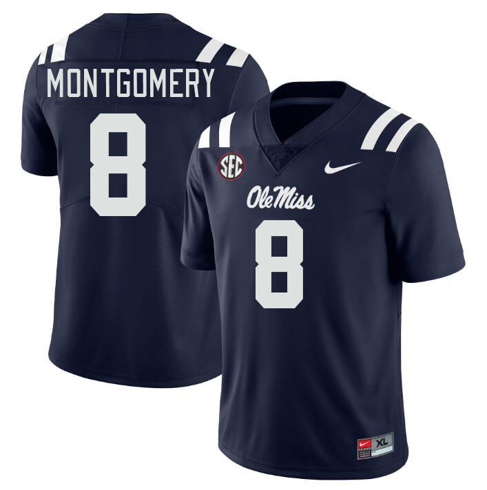 Men #8 Monty Montgomery Ole Miss Rebels College Football Jerseys Stitched Sale-Navy